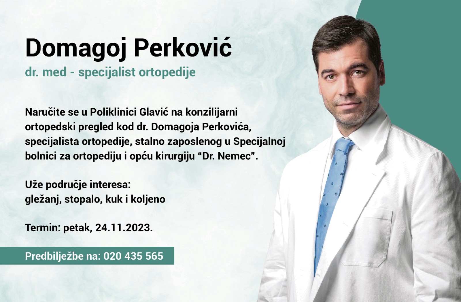Dr. Domagoj Perković stiže u Polikliniku Glavić, evo kako se naručiti na pregled